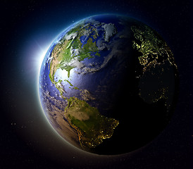 Image showing Northern Hemisphere from space at sunset