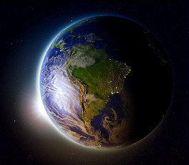 Image showing South America from space at sunset