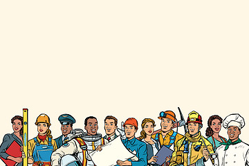 Image showing people of different professions, neutral background at the top