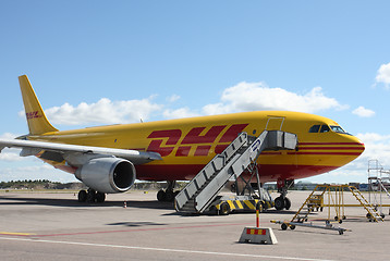 Image showing A parked DHL Boeing on Arlanda, Sweden