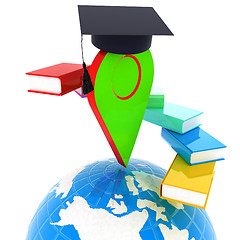 Image showing Pointer of education in graduation hat with books around and Ear