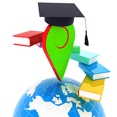 Image showing Pointer of education in graduation hat with books around and Ear