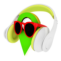 Image showing Glamour map pointer in sunglasses and headphones. 3d illustratio