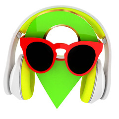 Image showing Glamour map pointer in sunglasses and headphones. 3d illustratio