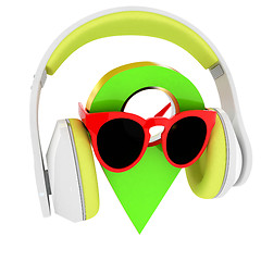 Image showing Glamour map pointer in sunglasses and headphones. 3d illustratio