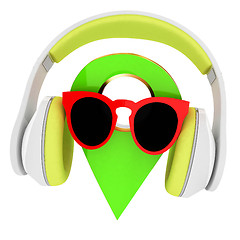 Image showing Glamour map pointer in sunglasses and headphones. 3d illustratio