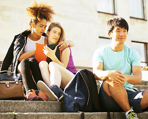 Image showing cute group teenages at the building of university