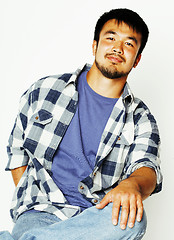 Image showing young handsome asian man hipster in glasses on white background,