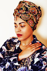 Image showing beauty bright african woman with creative make up, shawl on head