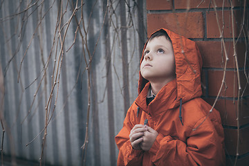 Image showing Portrait of sad little boy