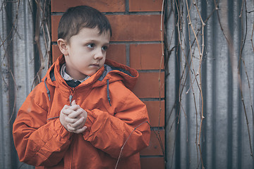 Image showing Portrait of sad little boy