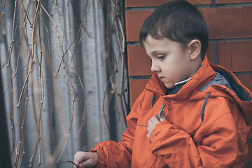 Image showing Portrait of sad little boy