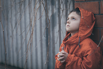 Image showing Portrait of sad little boy