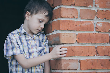 Image showing Portrait of sad little boy