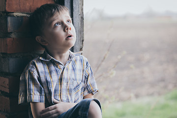 Image showing Portrait of sad little boy