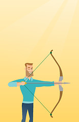 Image showing Young caucasian archer training with a bow.