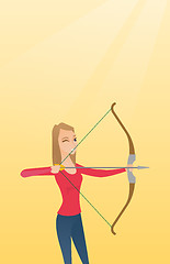 Image showing Young caucasian archer training with a bow.