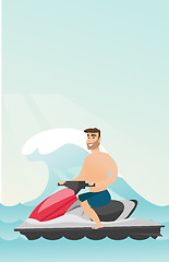 Image showing Caucasian man riding on a water scooter in the sea