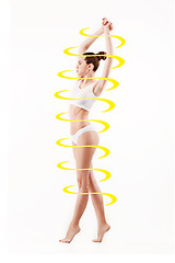 Image showing Female body with a cycle arrows. Fat lose, healthy eating and nutrition concept.