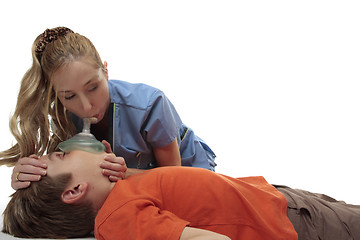 Image showing Nurse using resuscitation mask