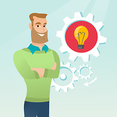 Image showing Caucasian man with business idea lightbulb in gear