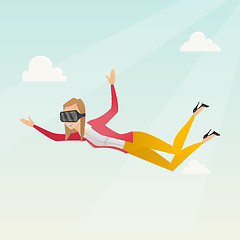 Image showing Business woman in vr headset flying in the sky.