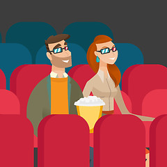 Image showing Caucasian couple watching 3D movie in the theatre.