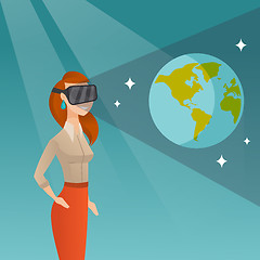 Image showing Young woman in vr headset getting in open space.