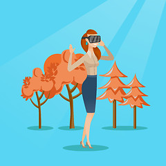 Image showing Woman wearing virtual reality headset in the park.