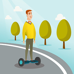 Image showing Man riding on self-balancing electric scooter.