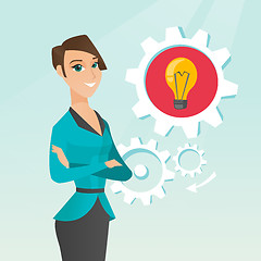 Image showing Caucasian woman with business idea bulb in gear.