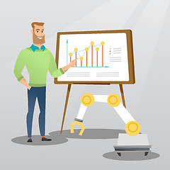 Image showing Businessman and robot giving business presentation