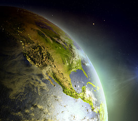 Image showing North America from space in sunrise