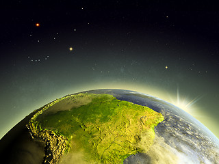 Image showing South America from space in sunrise