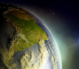 Image showing South America from space in sunrise