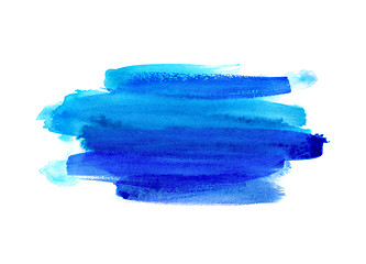 Image showing Bright blue watercolor blot on white background