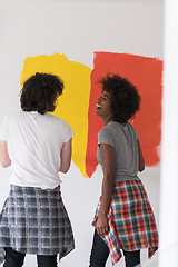 Image showing multiethnic couple painting interior wall