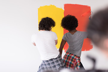 Image showing multiethnic couple painting interior wall