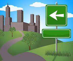 Image showing Blank Sign With Arrow To City 3d Illustration