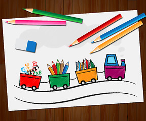 Image showing Stationery Supplies Train Shows School Materials 3d Illustration