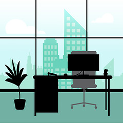 Image showing Office Interior Shows Skyscraper Cityscape 3d Illustration