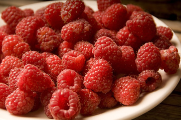 Image showing Raspberries on a plate. Shallow Dof