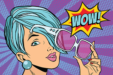 Image showing sunglasses pop art woman wow reaction