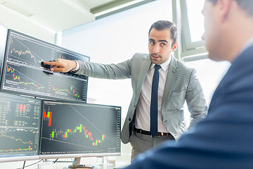 Image showing Stock brokers looking at computer screens, trading online.