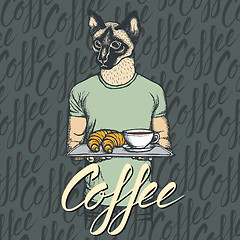 Image showing Vector Illustration of cat with croissant and coffee