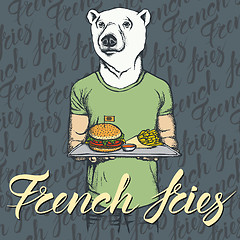 Image showing Vector Illustration of white bear with burger and French fries