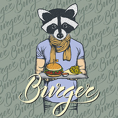 Image showing Vector Illustration of raccoon with burger and French fries