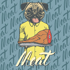 Image showing Vector pug dog with meat ham illustration