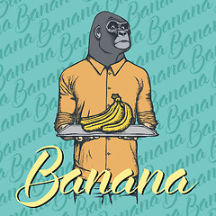 Image showing Vector gorilla with bananas illustration