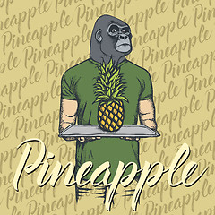 Image showing Vector gorilla with pineapple illustration